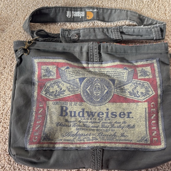 Upcycled Carhartt jeans  Olive green  Crossbody Bag, either side can be used - Picture 2 of 5